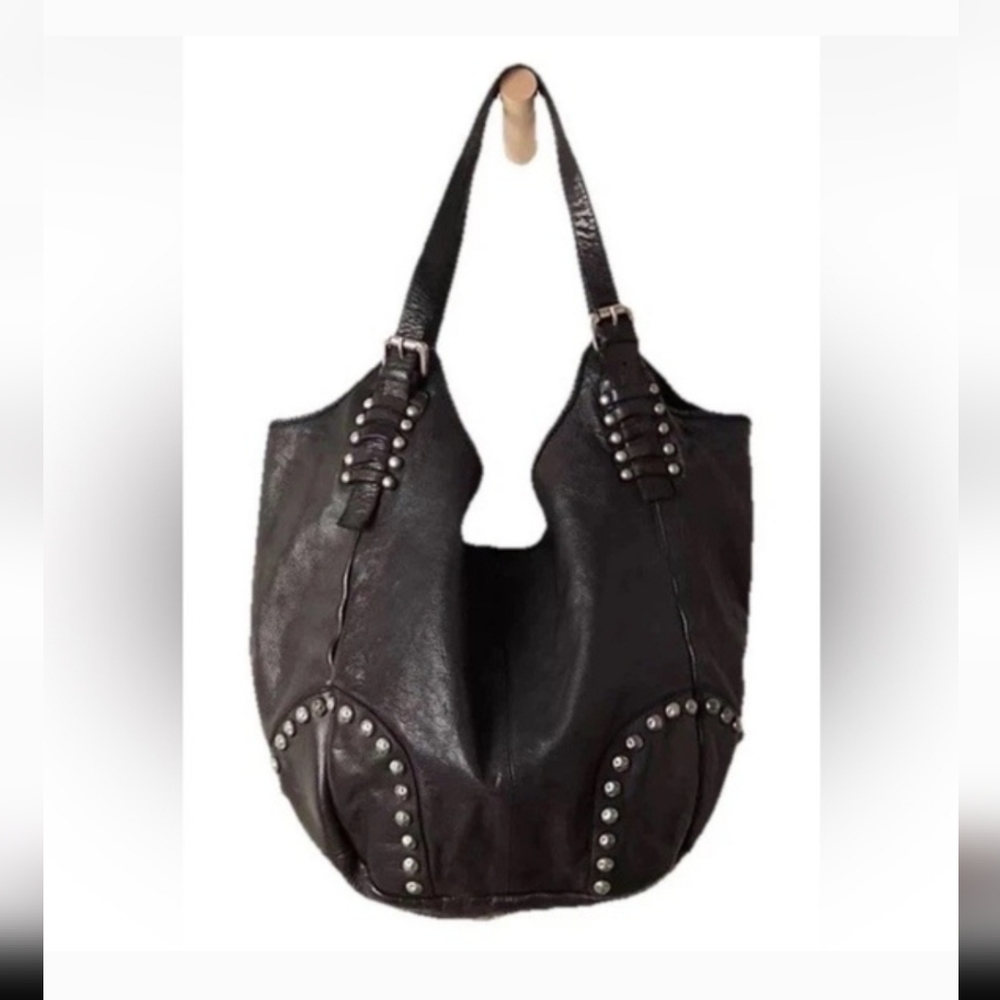 Free People Bushwick Leather Oversized Large Studded Black Tote